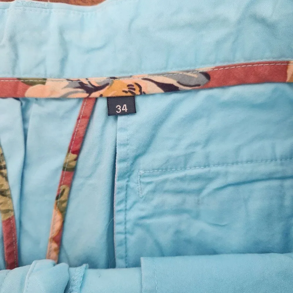 Polo Ralph Lauren Swimwear Boardshorts Light Blue Wood Button Rope Drawstring 34